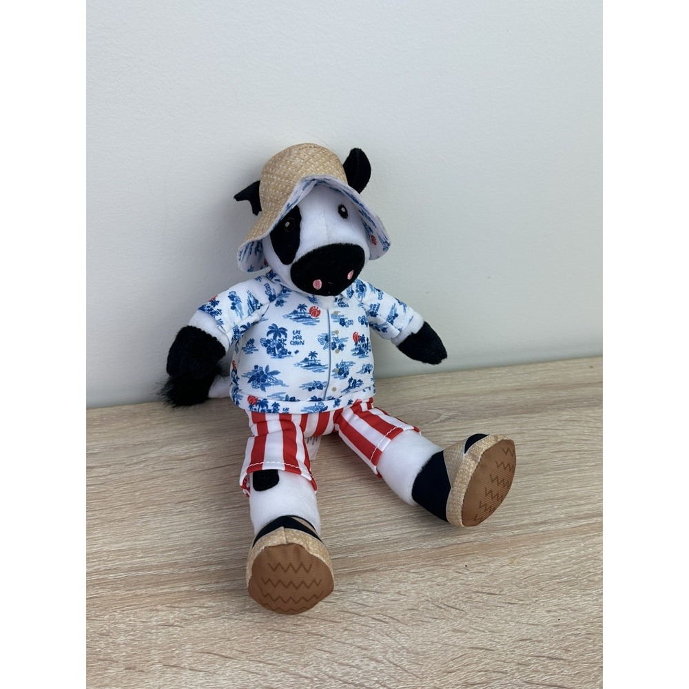Chick-fil-A Summer 2025 Plush Cow Doll Toy Blue Tropical Island Shirt Cabana